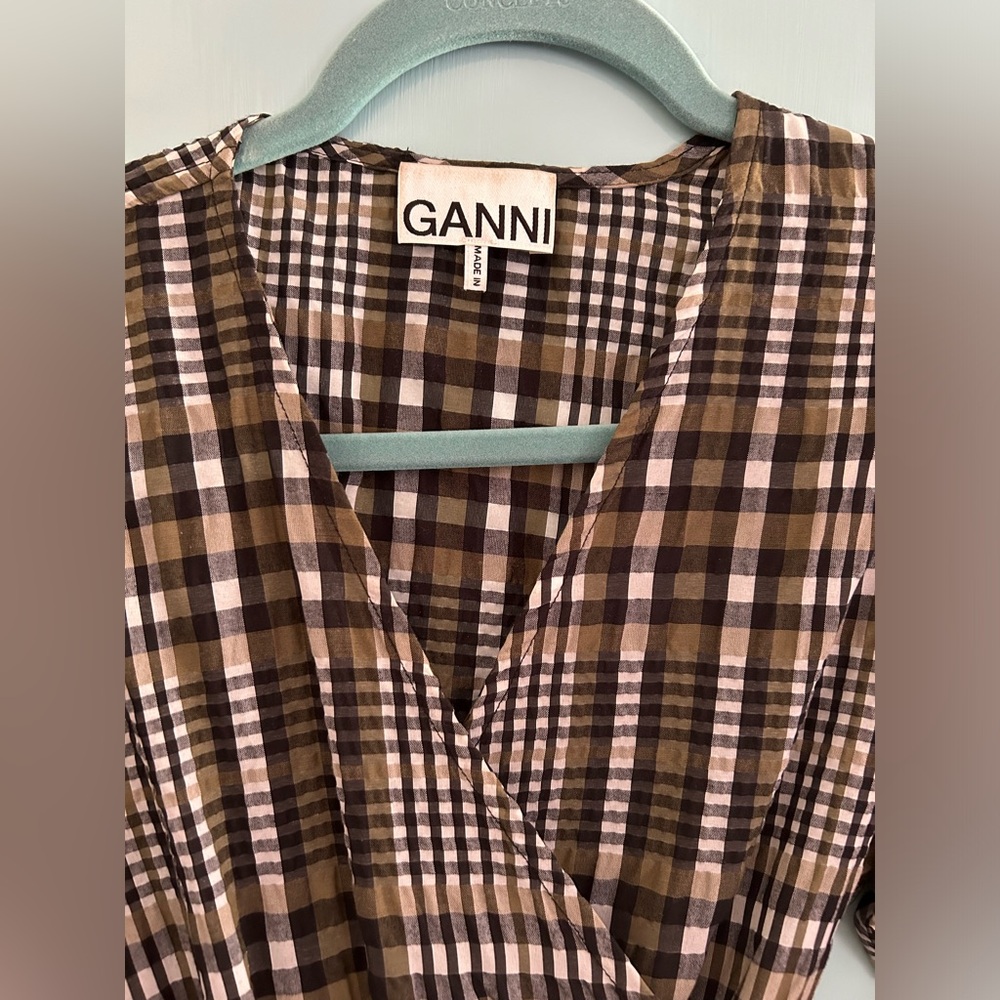Ganni plaid wrap dress S - Picture 2 of 8